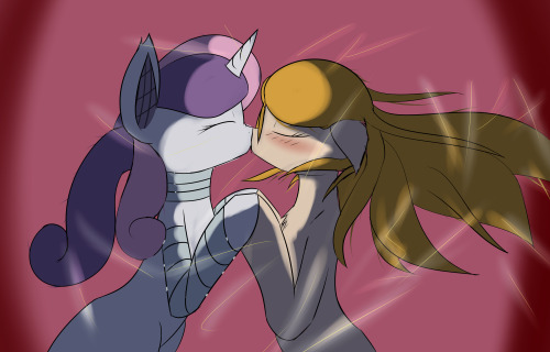 youobviouslyloveoctavia:  fiddlemod:  erthilo:  Future Sweetie Bot and Energy kissing, for Scramjet! Stream Pic 4/4  aaaaaaaaaaaaaaaaaaaa  This looks so great! ;A; Thank you Erth! Reminds me of the docking sequence in Vividred operation. XD  x3 <3