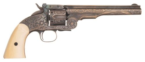 Etched Smith &amp; Wesson Schofield single action revolver with ivory grips, circa 1870′s 