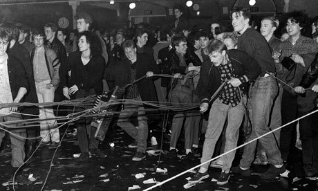 shoe-gayz:  Opinions vary as to whether you could call the Jesus and Mary Chain’s show at the North London Poly a riot. For some, the sight of an audience storming the stage and smashing up the band’s equipment after a typically short, chaotic set