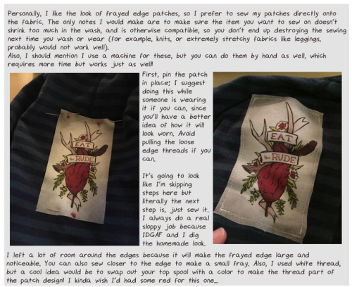 ~Support me on Patreon~I realized I never posted this tutorial I made explaining my method for applying my fabric patches to clothing; these were available on my shop for awhile during Christmas and there will be a few more next time I open it up again,