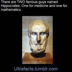 ultrafacts:  Hippocrates of Chios = Mathematics.Hippocrates of Cos = Medicine.  (Fact Source) For more facts, follow Ultrafacts   