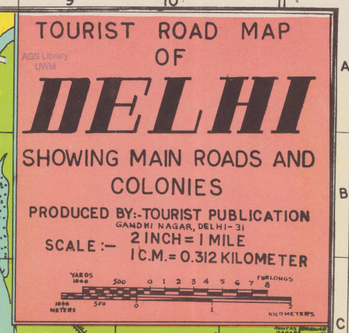 Today’s map is of Delhi, India, published in 1975. It is marketed as a road map for tourists, motori
