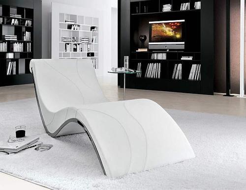 Wonderful Contemporary White Chaise Lounge In The Grey Rug Near Black Shelves And