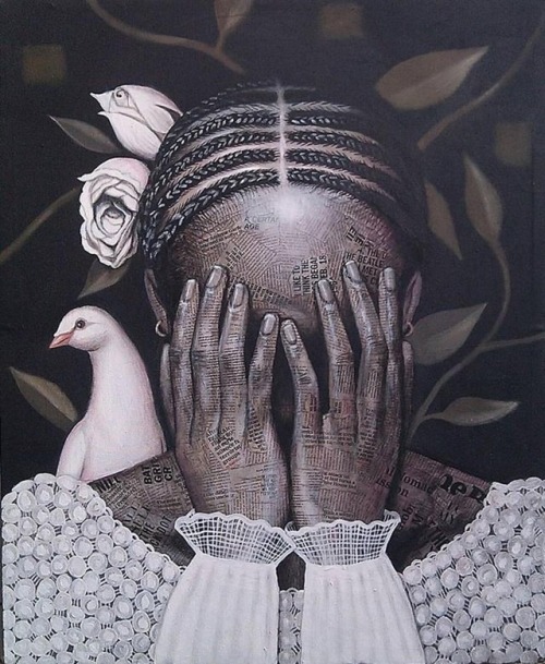 TRUCE art of Joseph Eze @joseph.eze.9  —— 23x33 inches, Acrylic and newspaper on canvas,