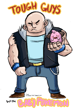 smgoetter:  I’ve been replaying Pokemon Diamond lately and I ran into Roughneck Kirby whose only pokemon was a Cleffa and I had to draw ‘em. Because how can you not love a tough guy with a baby pokemon. 