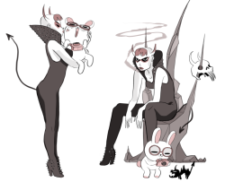 natazilla:  some drawings from an old pitch packet i never worked up the nerve to go through with about a bunny tourist who goes on vacation in hell and falls in love with a demon 