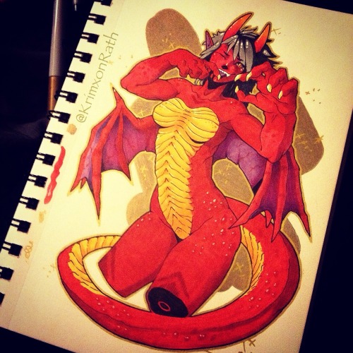 krimxonrath:  Traditional copic marker/pen character commission + a reflective gold outline/background—7/23/15