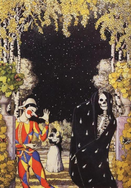 Harlequin and Death - Konstantin Somov - c.1907 - via The Athenaeum