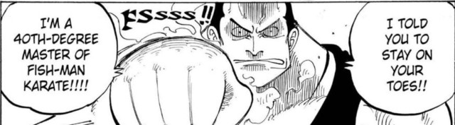 If I knew anything more about karate, I’d probably be more impressed. Is this like beyond black belt level (assuming fishman karate works similar to human karate) #chp84#arlong park#one piece