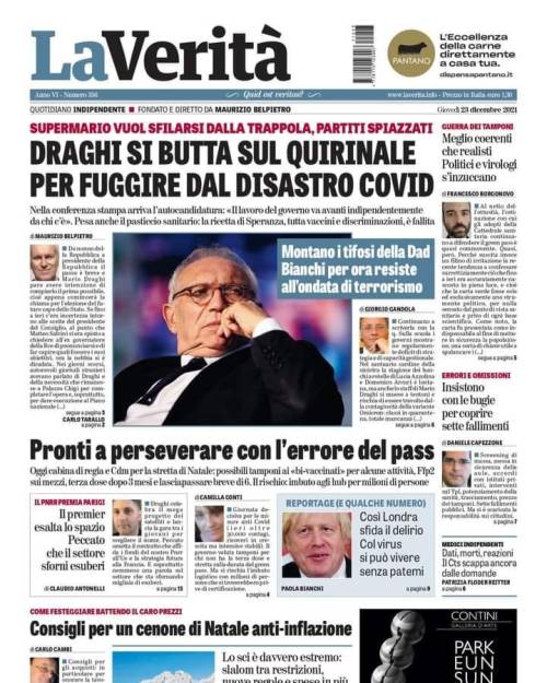 Buongiorno, ecco #LaVeritàdioggi
Draghi si butta sul Quirinale per fuggire dal disastro Covid
Nella conferenza stampa arriva l’autocandidatura: «Il lavoro del governo va avanti indipendentemente da chi c’è». Pesa anche il pasticcio sanitario: la...