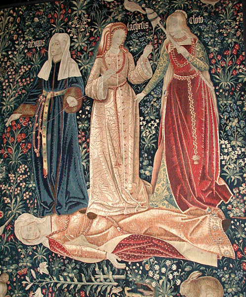 artisticinsight:The Triumph of Death (The Three Fates), Flemish tapestry, c. 1510-20. “The three fat