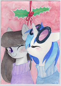 trefle-ix:  Kiss under the mistletoe ~ ♥ ☆★ The watercolor is available in my shop ! ★☆  Wow this is really damn cute..!