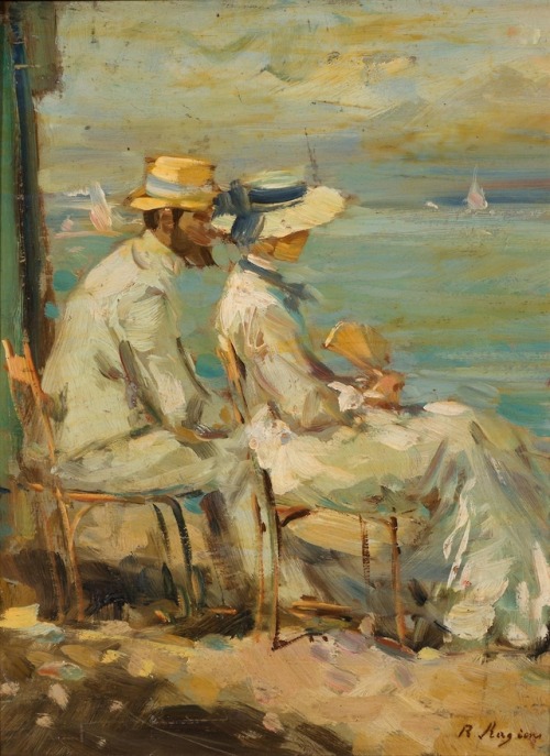 Raffaele Ragione  (1851 - 1925)Coppia in Riva al Mare