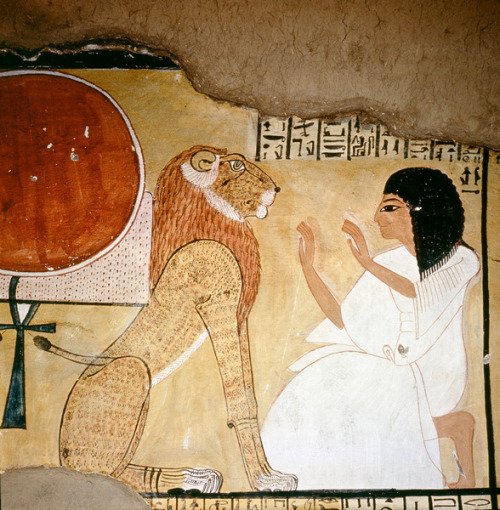 The God Aker A detail of a painting in the tomb of Inherkhau (TT359). The deceased prays in front of