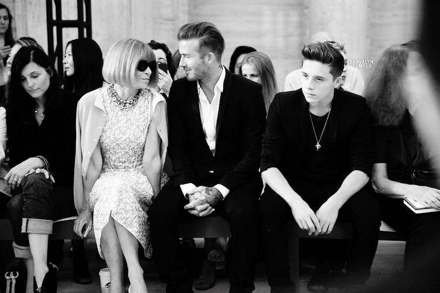 bravalyn:  Anna Wintour, David Beckham and Brooklyn. Front row. 