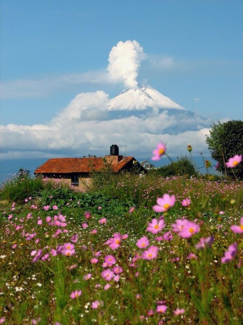 Summer house at the base of Popocatepetl Volcano, Mexico (by Jeronimo).