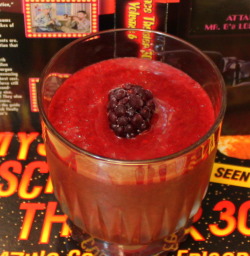 colleenrants:  MST3K Drinks: Giant Hickey (Attack of the Giant Leeches non-alcoholic) 1 cup of frozen blackberries 6 oz. of lemonaide Puree together in a blender, garnish with a blackberry