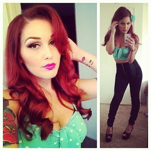 pinupworship: Repost from the gorgeous @christina_chiquitaThrowbackkk pic. #redhead #tattoos #mua 