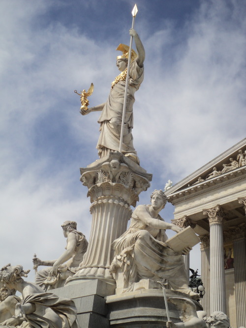 Athena in front of the Austrian Parliament Building, Vienna.