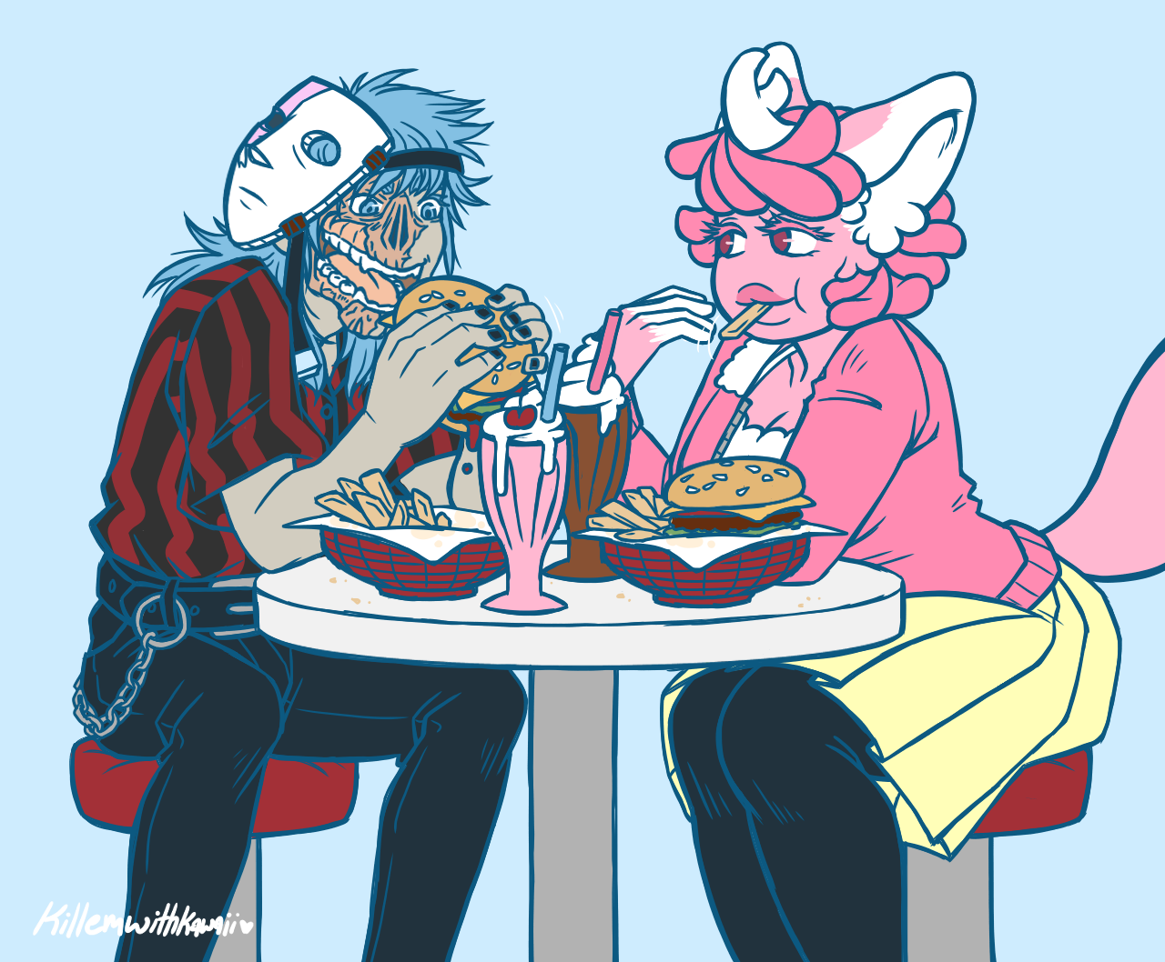 A sketch commission for @moonstruckmutt of their OC and Sally grabbing a bite to eat at the local diner (and now I am very hungry for burgers and fries!! 🍔🍟)
Thank you so much for commissioning me! ^^ 💕