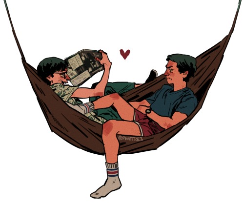 pinetre-3:two bros chillin in a hammock, 0 feet apart cuz they’re gay(speedpaint - soon)