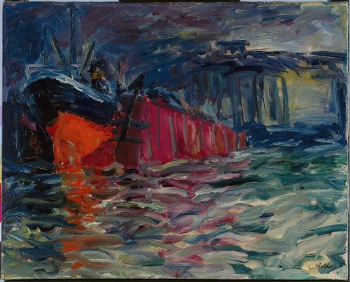 amare-habeo:Emil Nolde (German-Danish, 1867 - 1956)Ship in the Dock, 1910OIl on canvasHamburger Kuns