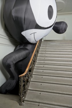 softpyramid:Mark LeckeyInstallation view of Felix the Cat inflatableas part of UniAddDumThs at Kunsthalle Basel, 2015