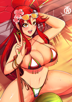revolverwing: July 2018 Poll : Summerize!- Yoko Littner I get the chance to draw Yoko again! She’s been crushing watermelons and her bikini reflects that. That said she didn’t hit the target this time, so she has to enter a penalty round!Patreon rewards