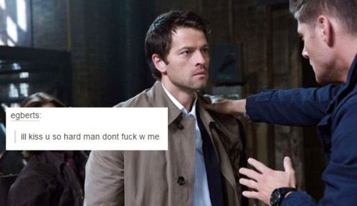 livebloggingmydescentintomadness:  Throwing my hat into the ring. Destiel + text posts.