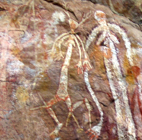 Aboriginal rock art of the Algaihgo Fire Woman at the Kakadu National Park, NT, Australia. Notice he