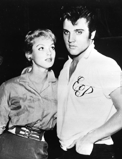 vinceveretts:  Elvis and actress Venetia Stevenson outside the Strand Theater in