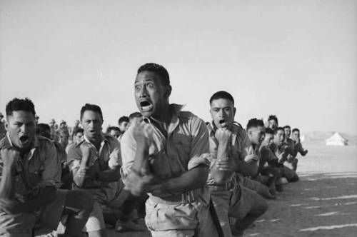 tkohl: 1941: New Zealand’s Maori soldiers performing a haka during World War II in North Africa.