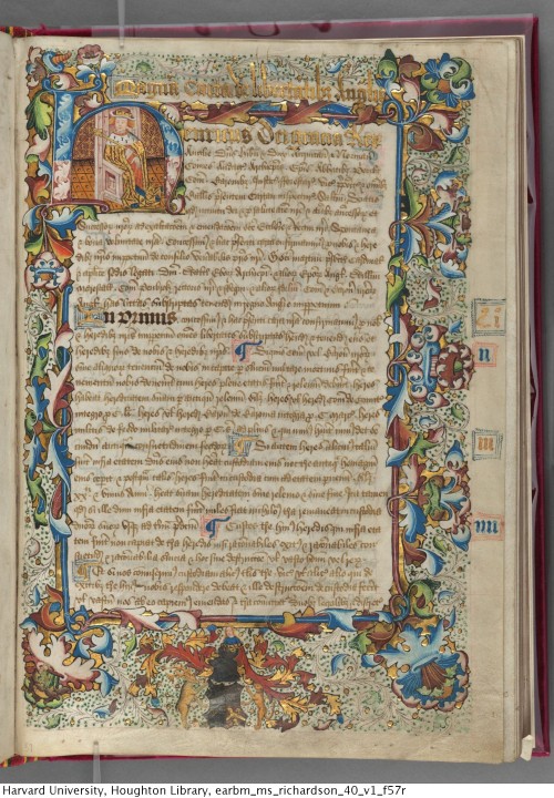 England. Sovereign (1461-1470 : Edward IV) Magna Carta ; Nova statuta : manuscript, 1468-1469.MS Ric