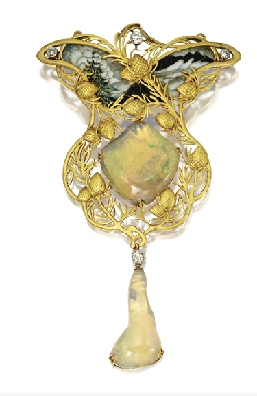opaldome:An art nouveau gold, platinum, opal, diamond and plique-a-jour enamel pendant by Paul Robin