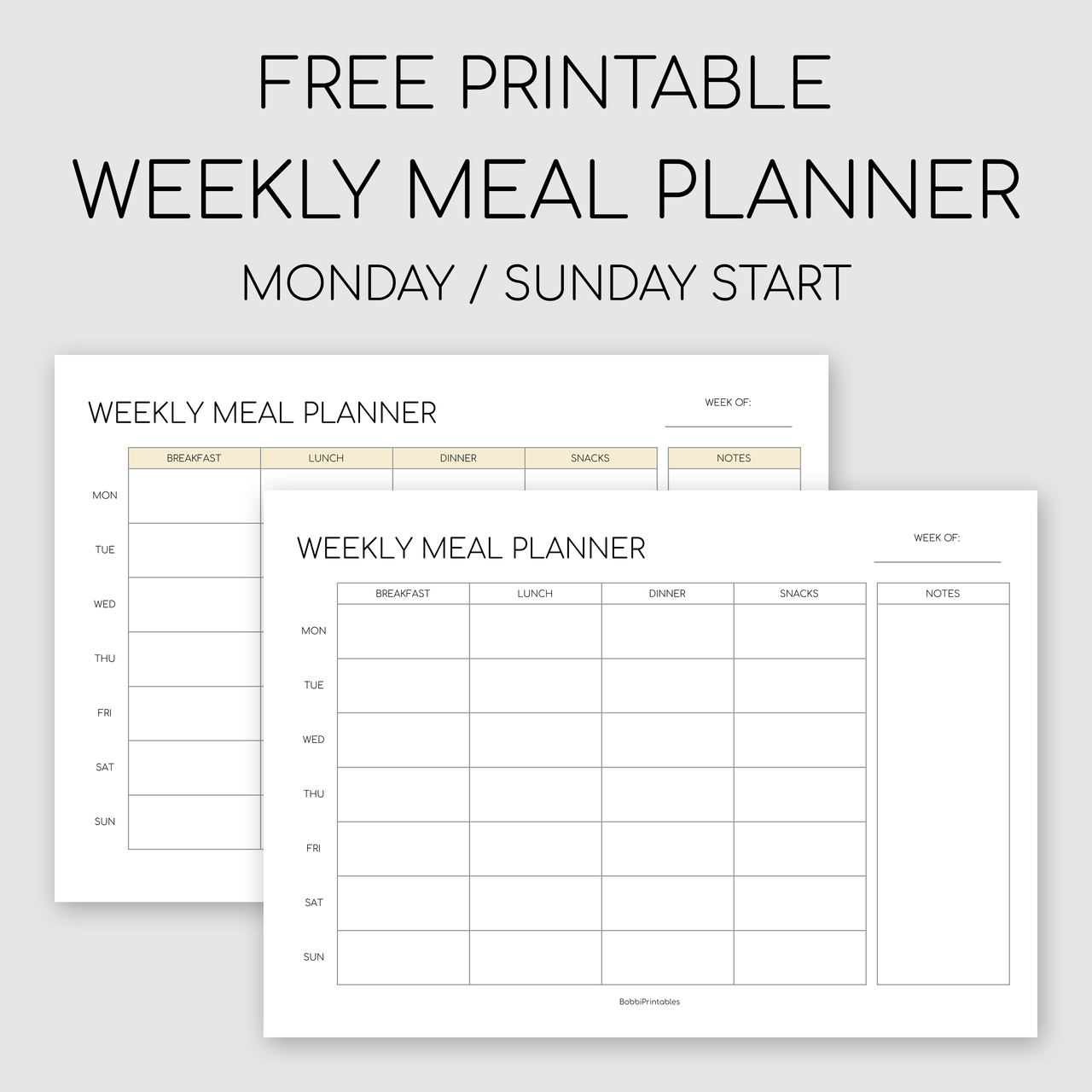 BobbiPrintables — Free Printable Weekly Meal Planner Download Here For Blank Dinner Menu Template