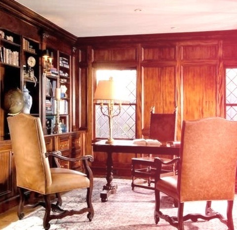 Enclosed DallasInspiration For A Mid-sized Timeless Enclosed Medium Tone Wood Floor Living Room Library