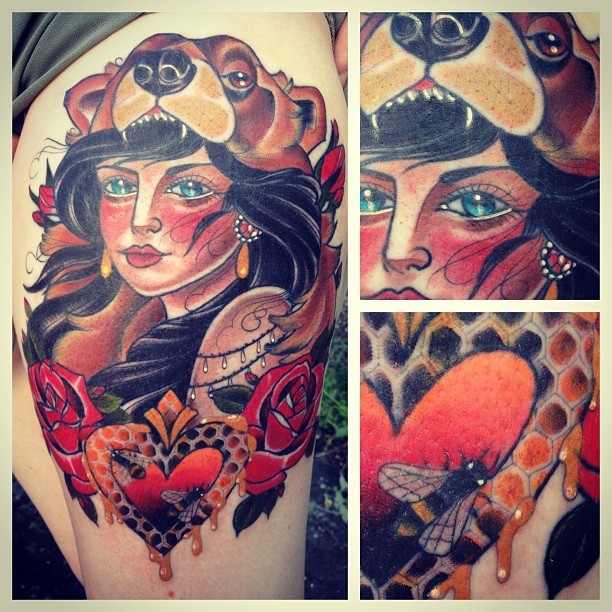 amyvsavage:  Finished this bear lady on Fae yesterday :) half healed half fresh so