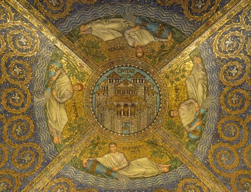 malebeautyinart:Civitas Dei (the City of God), Neo Byzantine style mosaic of the ceiling at the entr