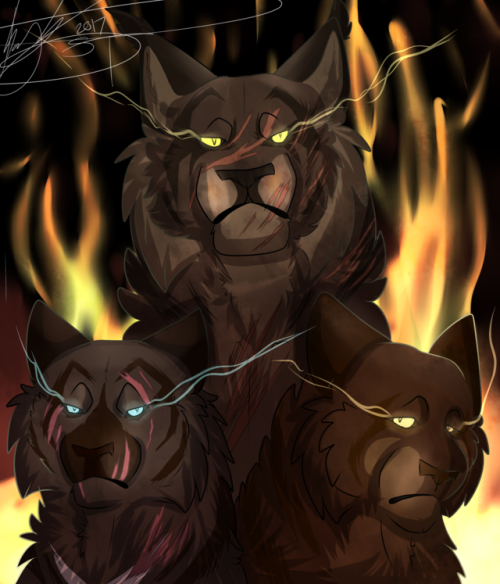 I always get inspired to draw Warrior cat stuff at random times. So here’s Tigerstar, Hawkfrost and 