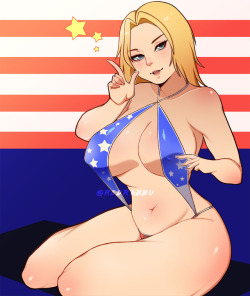 redrabbu:  July’s fanart pin up! Tina Armstrong won the American girl theme! Source file and topless version available on my [ patreon ]!                  