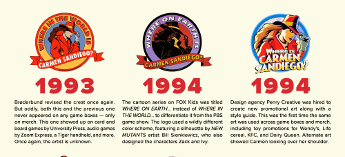 The Evolution Of Carmen’s Crest Carmen Sandiego’s first showed up 35 years ago today in WHERE IN THE