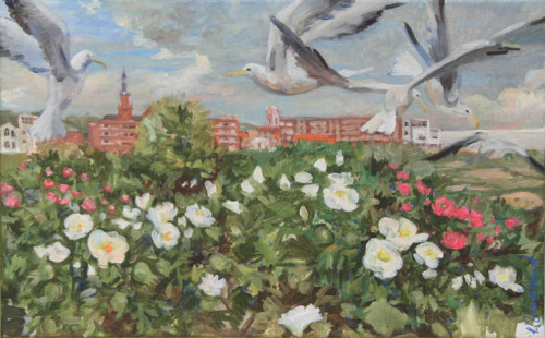 Katwijk Skyline   -   Sigurd Wendland Dutch  b1949 -Oil on canvas, 50 x 80 cm.