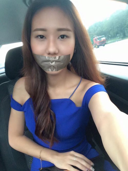  Asian Girl Fake tape gagged 