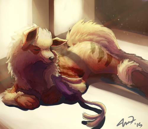 kiwiburrr:Bathing in the sunlight~ If you can’t tell its an Arcanine and an Espeon!Happy Birthday teakifox! If you haven’t figured out yet I was the anon that asked what pokemon is your favorite hehehe <3 It was supposed to be a sketch but I liked