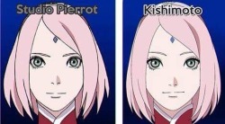 paintodaystrengthtomorrow:  Well considering that this image is correct which one do you like most? I like both of the designs but i think Kishis is more similar to the manga Sakura..i found this pic in the anti-kishimoto tag but i wanted to read your