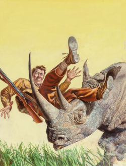 notpulpcovers:  Rhino Sized Mistake, possible Outdoor Adventures magazine cover