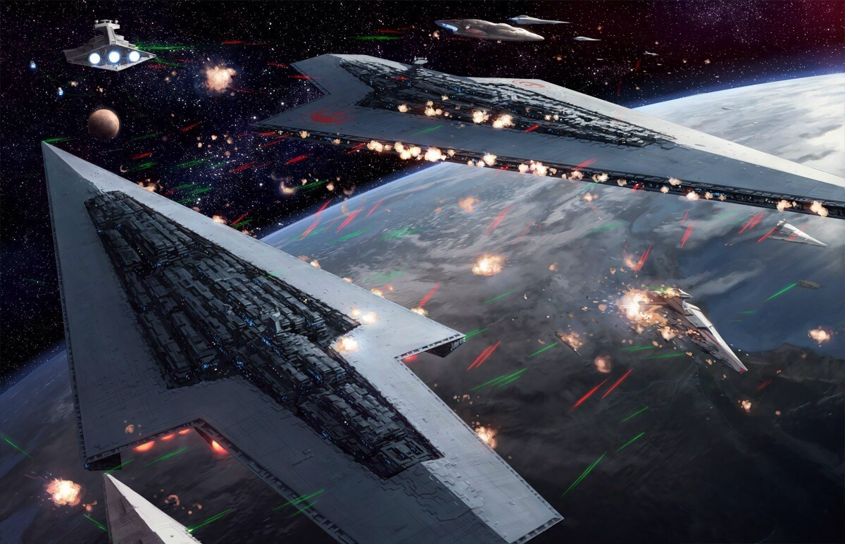 k-llewellin-novelist:  boomerstarkiller67: Star Wars space battles - art by Darren
