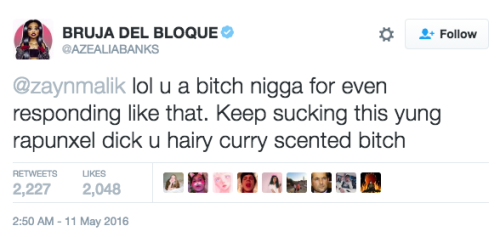 sgtspaghettio: netscape94: Do not let these tweets be unseen. Azealia Banks is a disgusting, racis