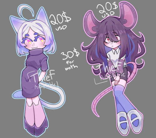 Adoptables for sale!!Did these for practice and I wanna give them homes now :]cPayment’s via Paypal 