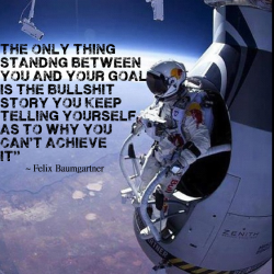 &ldquo;The only thing standing between you and your goal is the bullshit story you keep telling yourself as to why you can&rsquo;t achieve it.&rdquo; - Felix Baumgartner